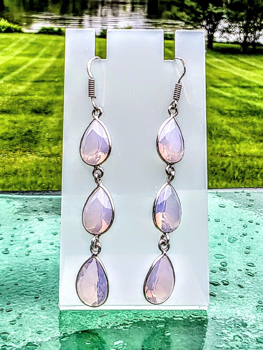 Milky Opal Dangle Earrings In 925 Sterling Silver Setting (3")